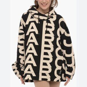 Marc Jacobs Monogram Oversized Hoodie Sweatshirt Black Ivory Small